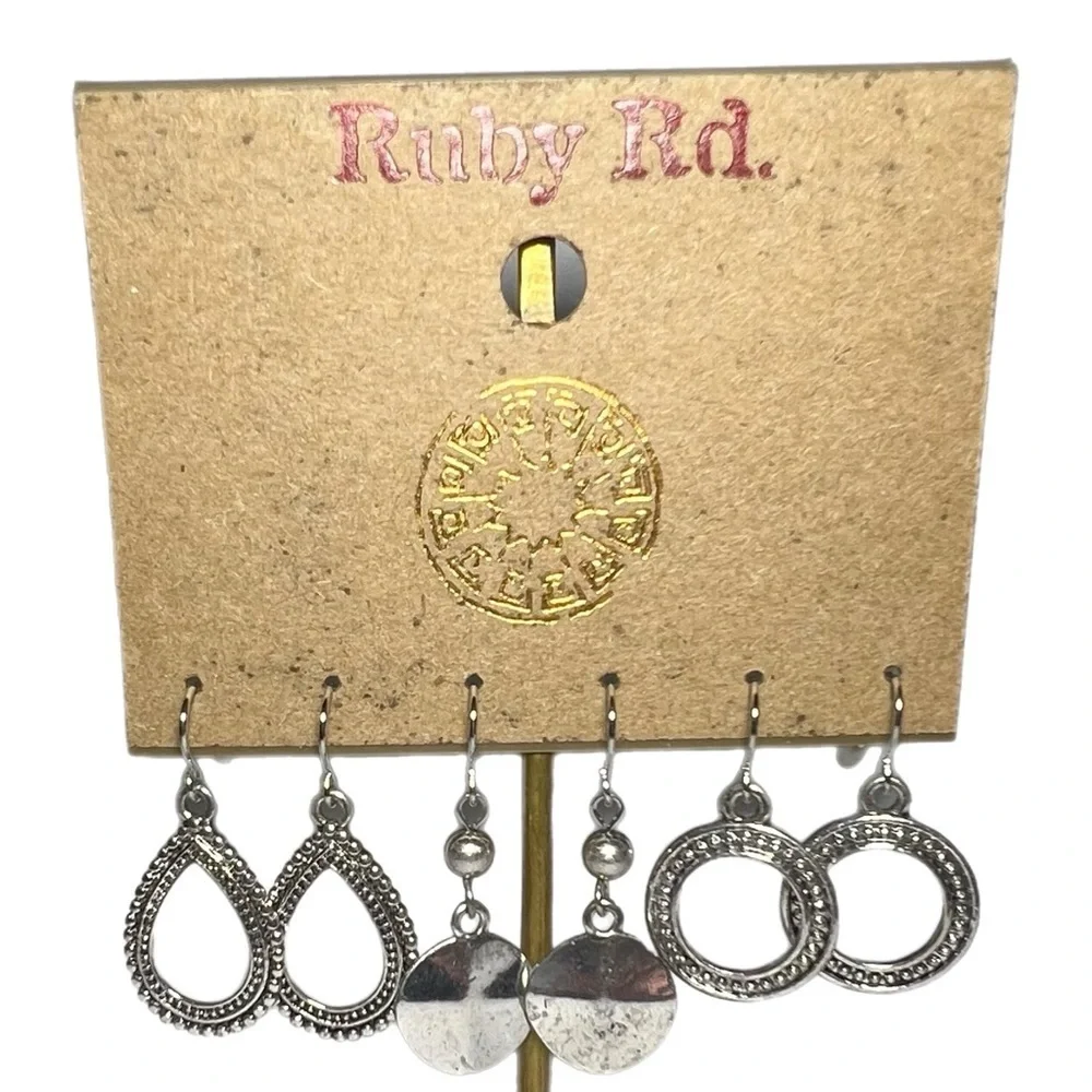 Ruby Rd. 3 Pair Collection Silver Tone Patina Dangle‎ Earrings Set NWT